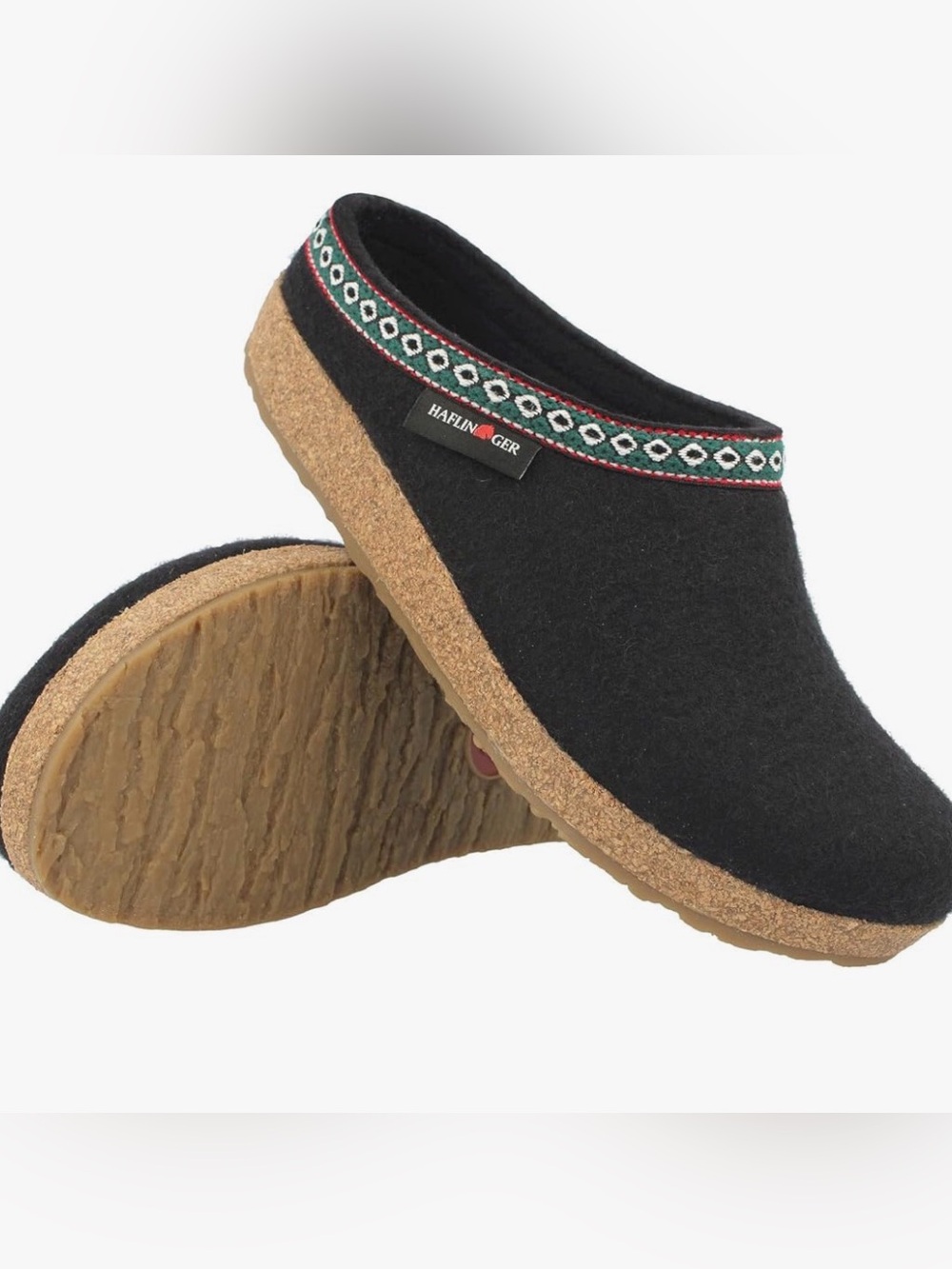 Haflinger Navy Felt Clog Slippers with Patterned Trim